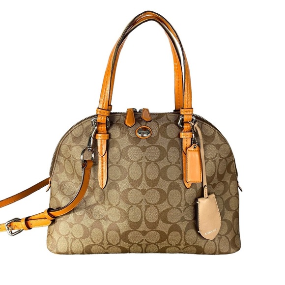 Coach Handbags - COACH Peyton Cora Signature Domed Satchel Crossbody Bag Handbag Tan Orange